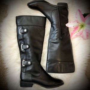 Arturo Chiang Black Leather Upper Tall Boots w/Gunmetal Logo Accents